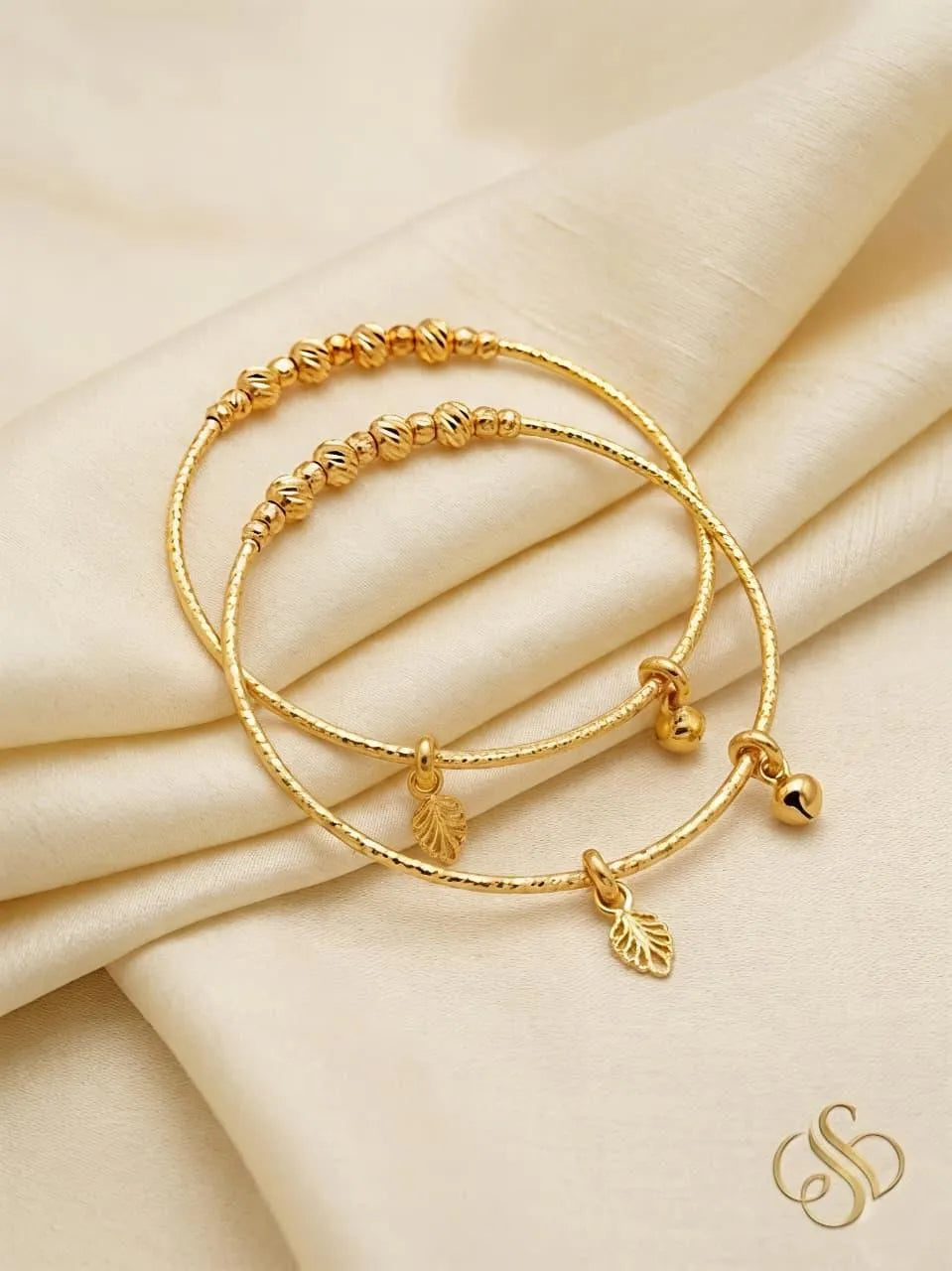 (2 Pcs) Golden Funky Kara Bangle Set for Women – Gold Plated Crystal Bangles