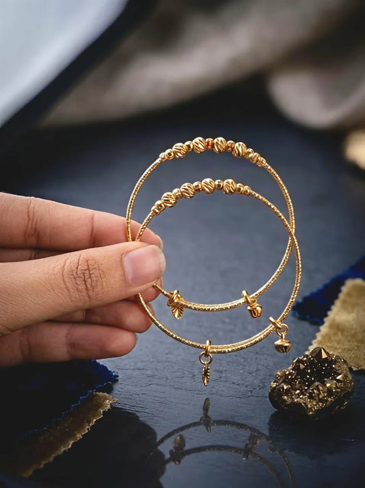 (2 Pcs) Golden Funky Kara Bangle Set for Women – Gold Plated Crystal Bangles