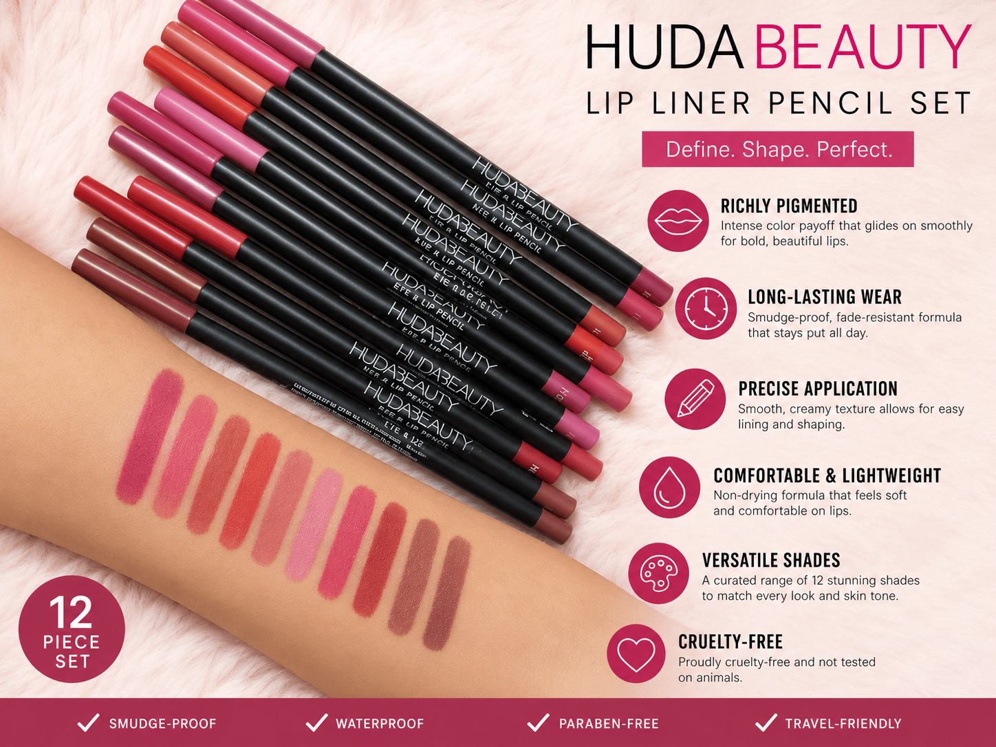 12 Pigment Lip Pencils Set – Cool Undertone Long-Lasting Lip Liner Collection - Smart Hud