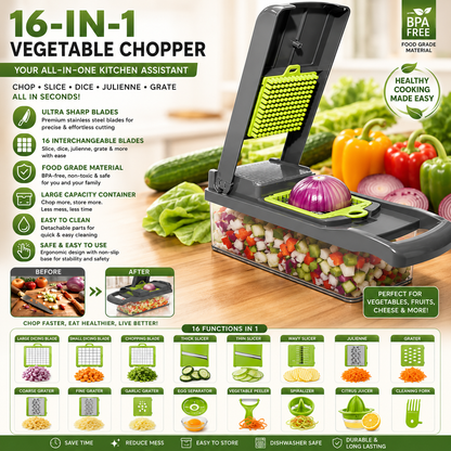 16-in-1 Multi-Function Vegetable Cutter Set – Kitchen Chopper, Slicer & Dicer - Smart Hud