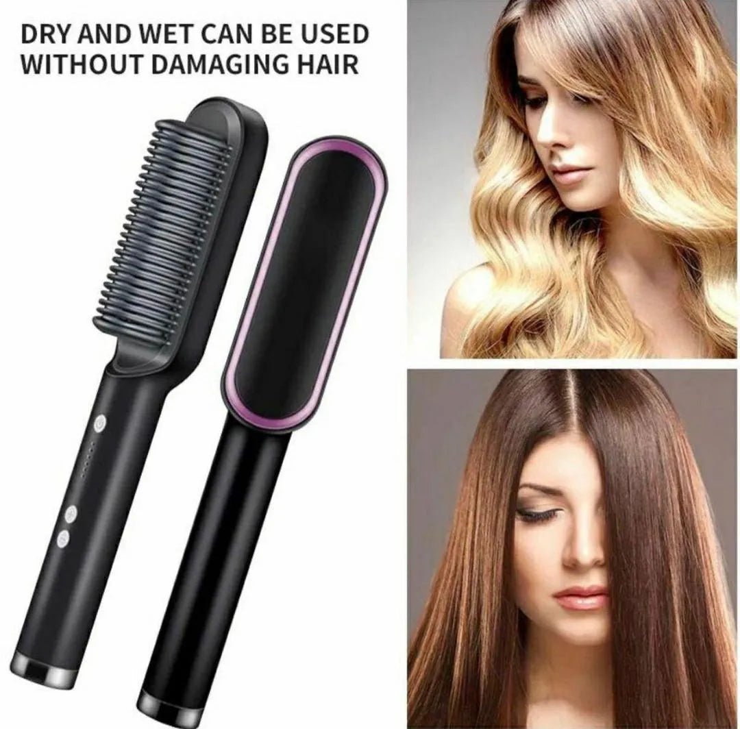 909 Electric Hair Brush Straightener – Fast Heating Anti-Frizz Hair Styling Brush - Smart Hud