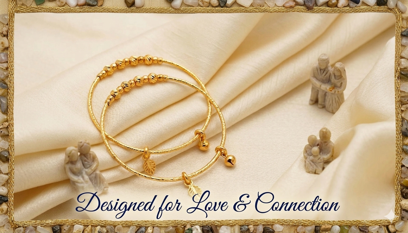 Elegant Golden Funky Kara Bangle Set with Leaf & Bell Charms – Set of 2