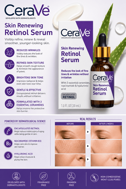 CeraVe Retinol Serum Anti-Wrinkle 30ml – Smooth & Youthful Looking Skin - Smart Hud