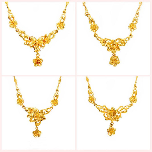 Gold Flower Necklace for Women – Wedding Collarbone Chain Elegant Jewelry Pakistan - Smart Hud