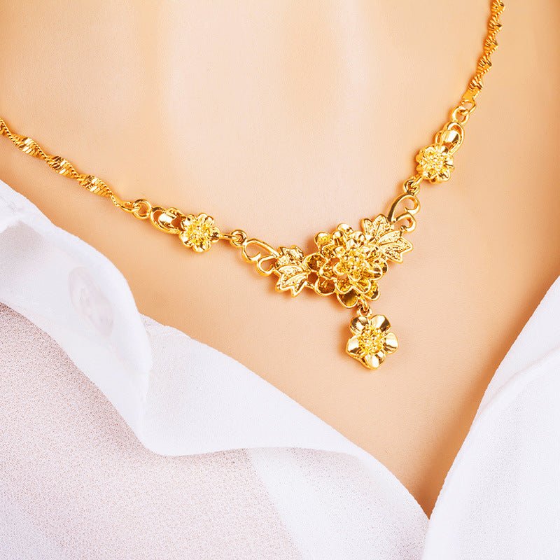 Gold Flower Necklace for Women – Wedding Collarbone Chain Elegant Jewelry Pakistan - Smart Hud