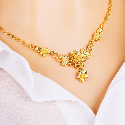 Gold Flower Necklace for Women – Wedding Collarbone Chain Elegant Jewelry Pakistan - Smart Hud