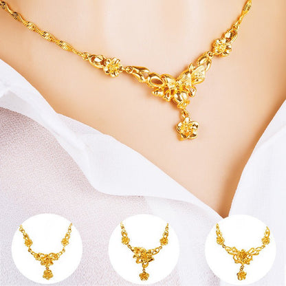Gold Flower Necklace for Women – Wedding Collarbone Chain Elegant Jewelry Pakistan - Smart Hud