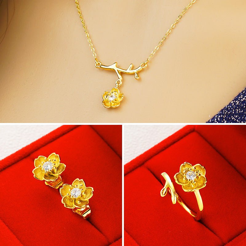Gold Plated Daisy Jewelry Set for Women – Necklace, Ring & Earrings Gift Set Pakistan - Smart Hud