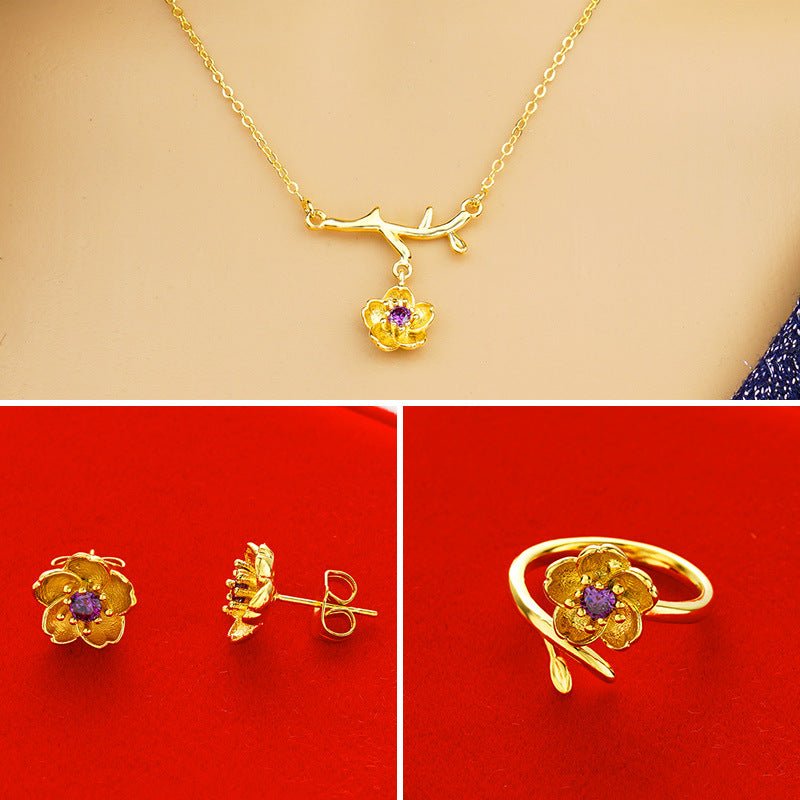 Gold Plated Daisy Jewelry Set for Women – Necklace, Ring & Earrings Gift Set Pakistan - Smart Hud