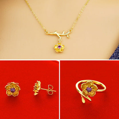 Gold Plated Daisy Jewelry Set for Women – Necklace, Ring & Earrings Gift Set Pakistan - Smart Hud