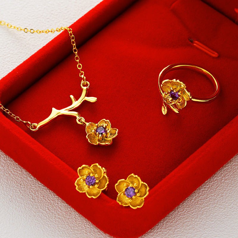 Gold Plated Daisy Jewelry Set for Women – Necklace, Ring & Earrings Gift Set Pakistan - Smart Hud