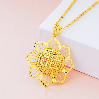 Gold Sunflower Pendant Necklace for Women – Retro Ethnic Jewelry Gift Pakistan - Smart Hud