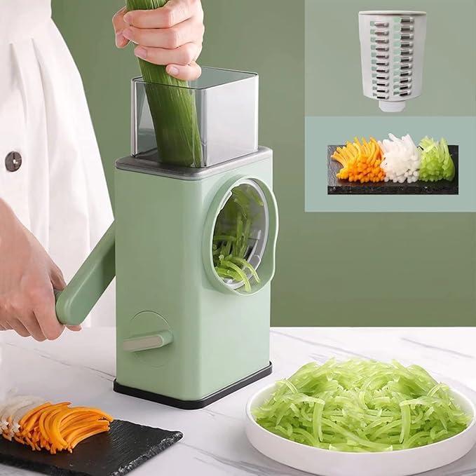Green Manual Food Chopper with 3 Blades – Hand Pull Vegetable Cutter Kitchen Tool Pakistan - Smart Hud