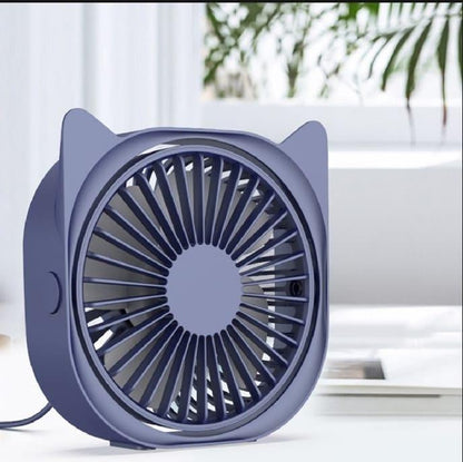 Mini Cat Ear USB Rechargeable Desk Fan – 360° Portable Cooling Fan Blue Pakistan - Smart Hud