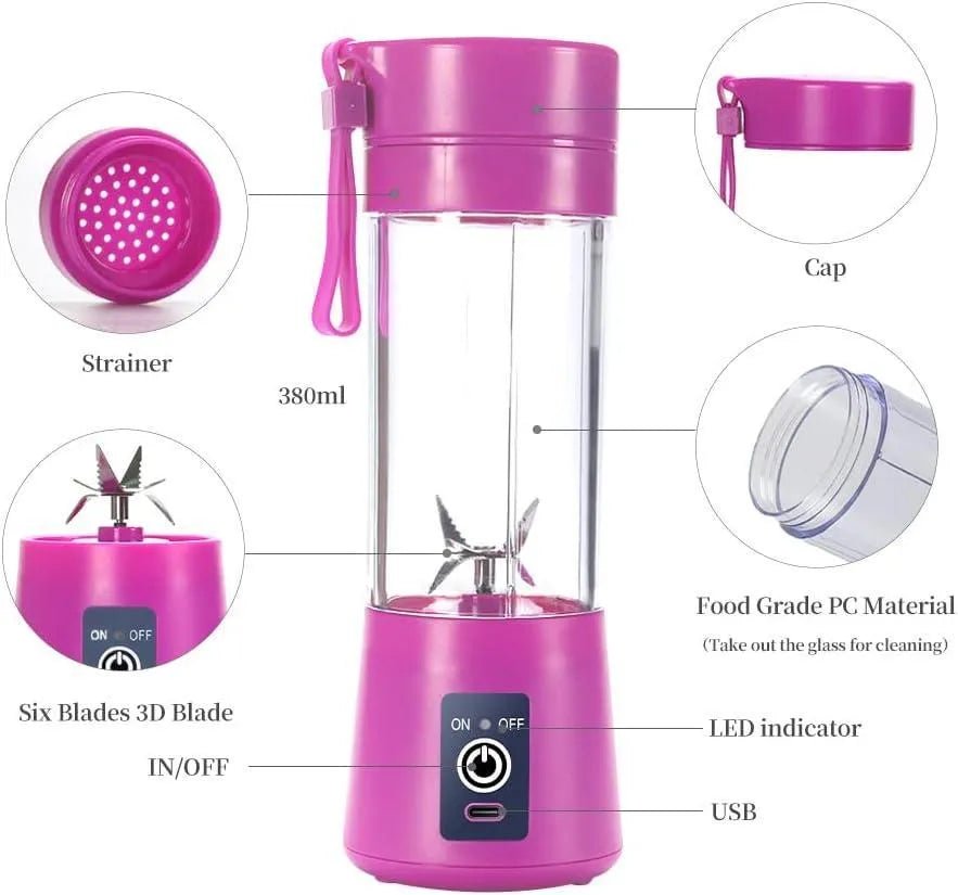 Portable Electric Juicer Blender – USB Rechargeable Compact Smoothie Maker (Blue) - Smart Hud