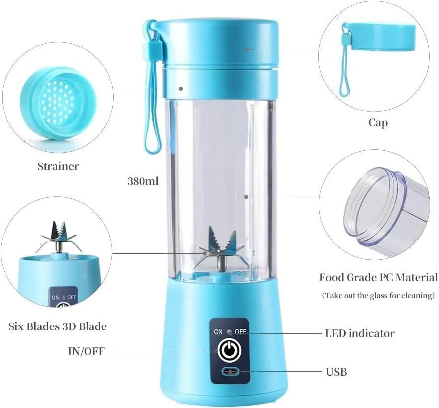 Portable Electric Juicer Blender – USB Rechargeable Compact Smoothie Maker (Blue) - Smart Hud