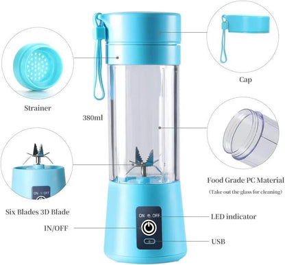 Portable Electric Juicer Blender – USB Rechargeable Compact Smoothie Maker (Blue) - Smart Hud