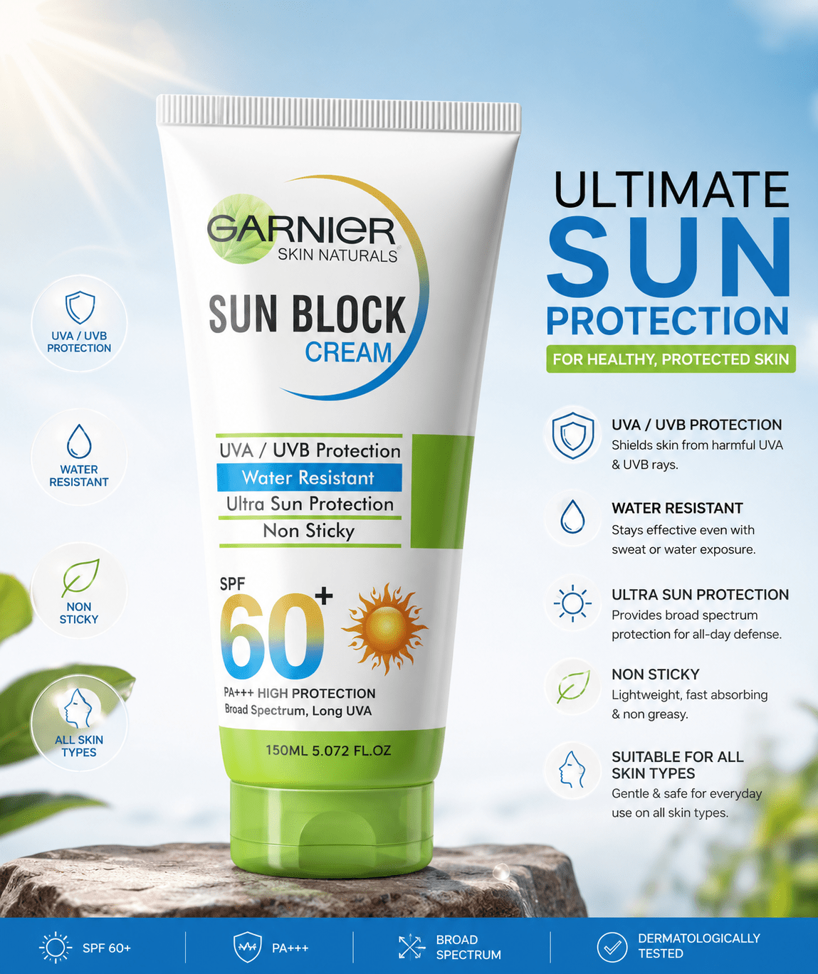 Premium Sunblock Cream SPF 60+ – Water Resistant Daily UV Protection - Smart Hud