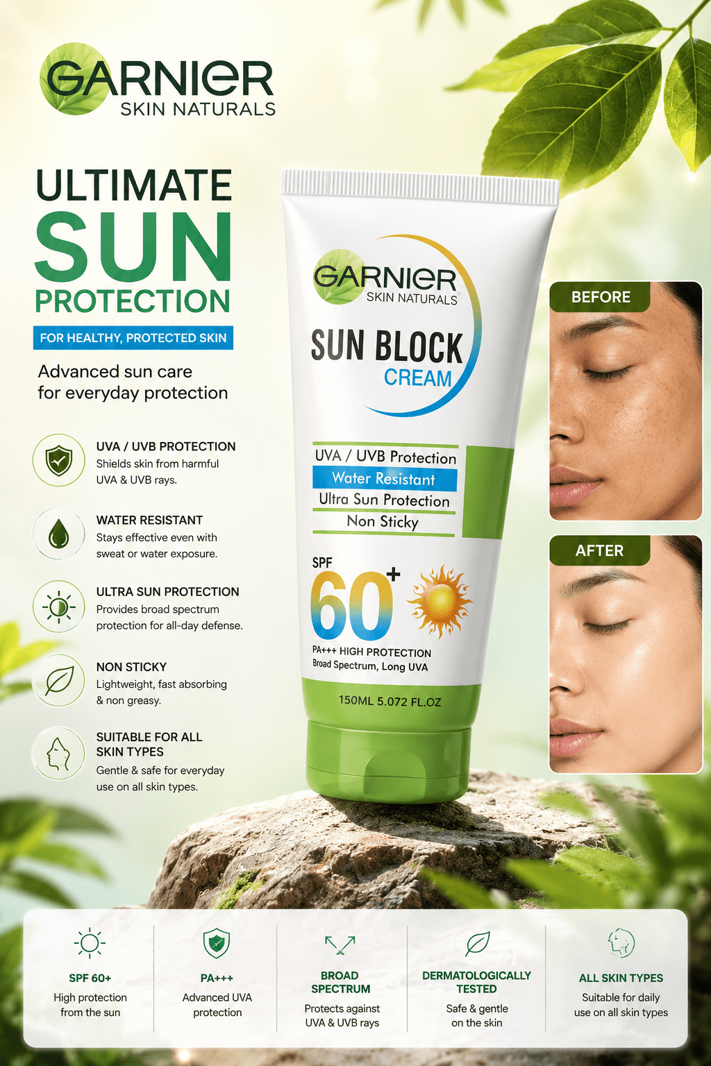 Premium Sunblock Cream SPF 60+ – Water Resistant Daily UV Protection - Smart Hud